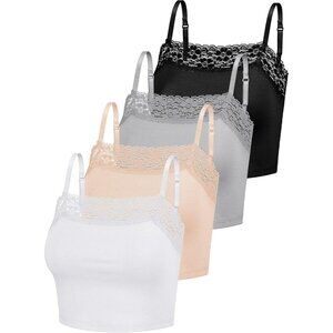 Women’s Lace Cami Bralettes 4 Pack Spaghetti Strap Crop Tops Bandeau